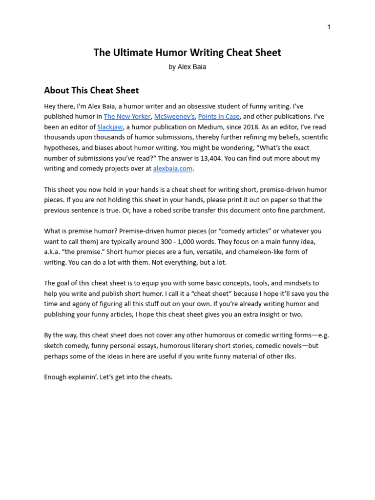 The+Ultimate+Humor+Writing+Cheat+Sheet+-+2023+Version | PDF | Jokes ...