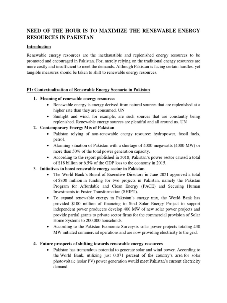 Maximizing Renewable Energy in Pakistan | PDF | Renewable Energy ...