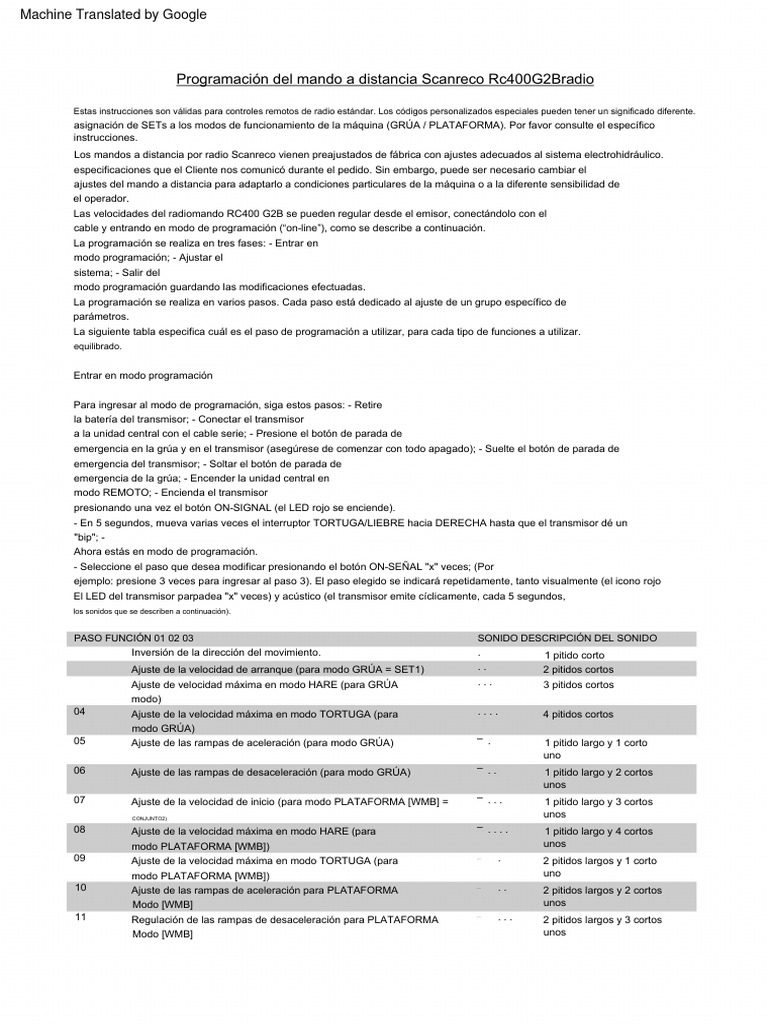 Programación del Mando Scanreco RC400 G2B | PDF | Control remoto ...