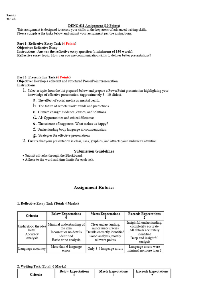 DENG 611 - Assignment | PDF | Essays | Communication