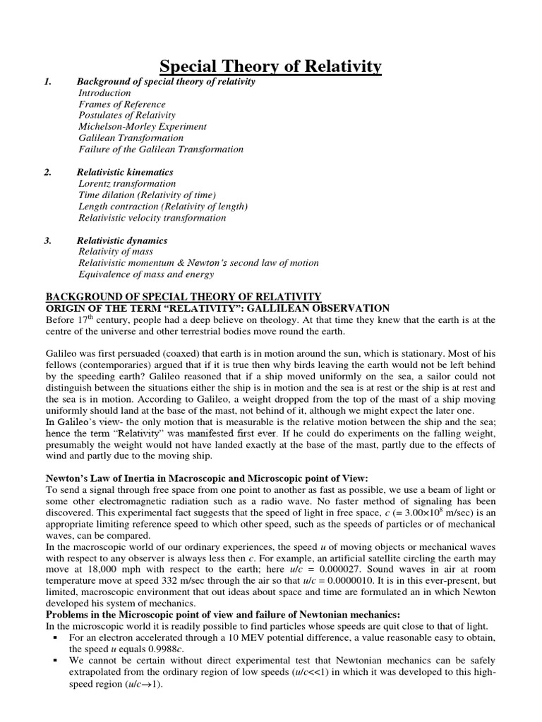 Relativity Pdf Special Relativity Classical Mechanics