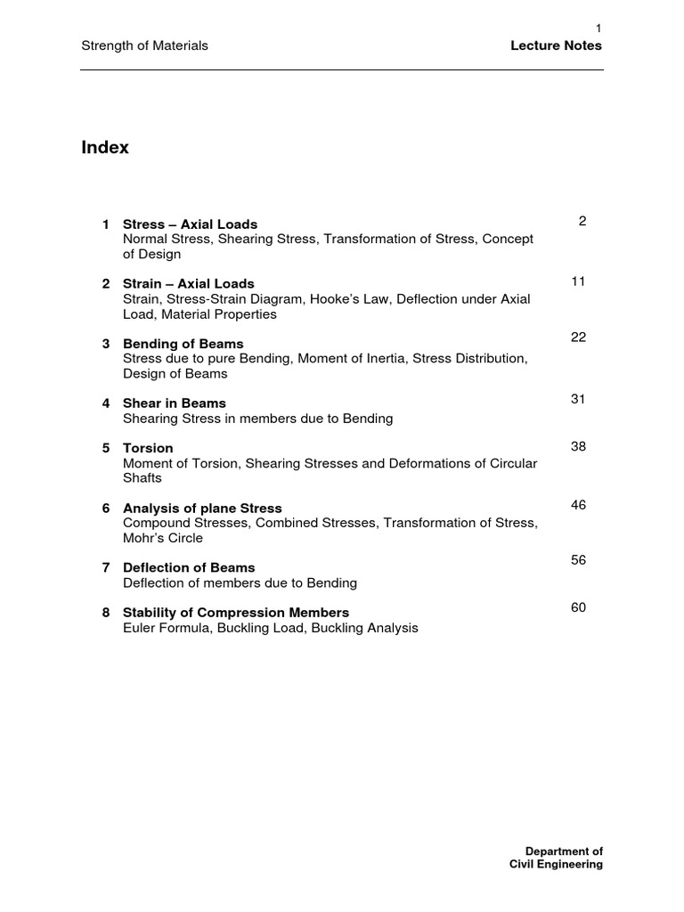 Strength of Materials Lecture Notes | PDF | Stress (Mechanics) | Bending