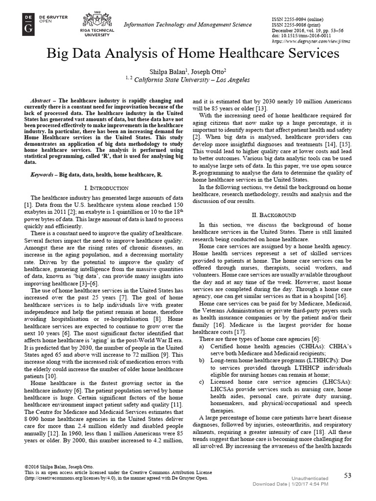 Big Data Analysis of Home Healthcare Services | PDF | Health Care | Patient