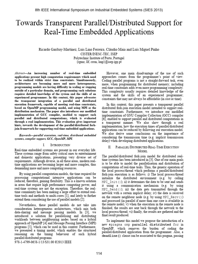 Towards Transparent Parallel/Distributed Support For Real-Time Embedded ...