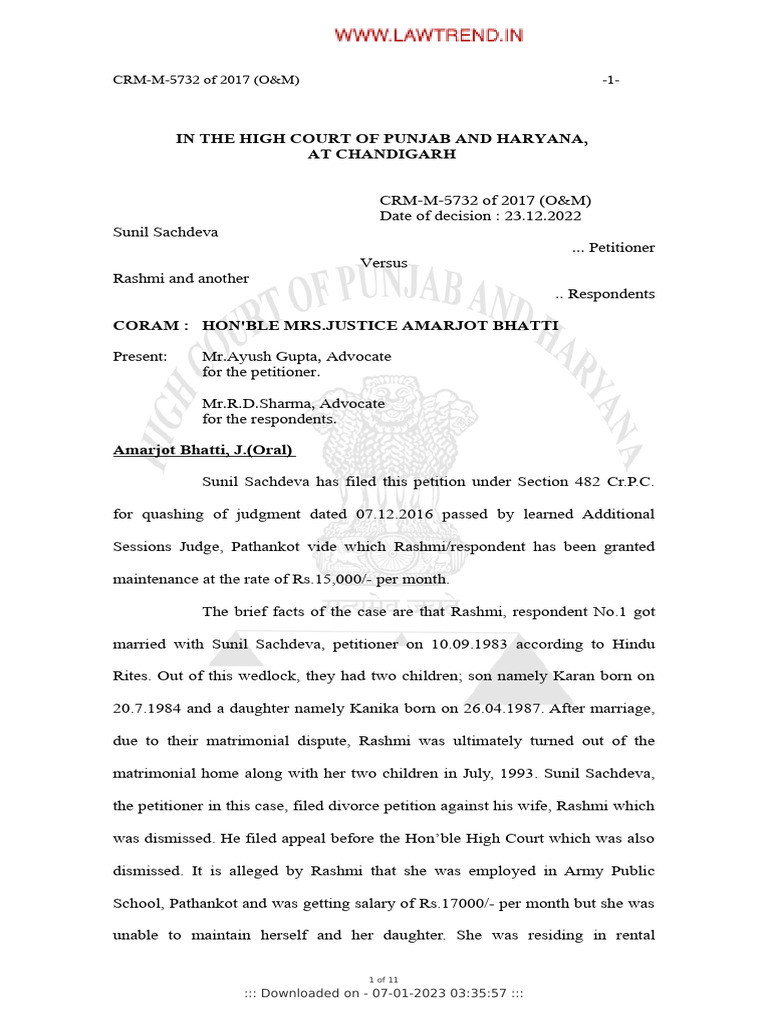 Sunil Sachdeva vs. Rashmi Maintenance Case | PDF | Judgment (Law) | Lawsuit