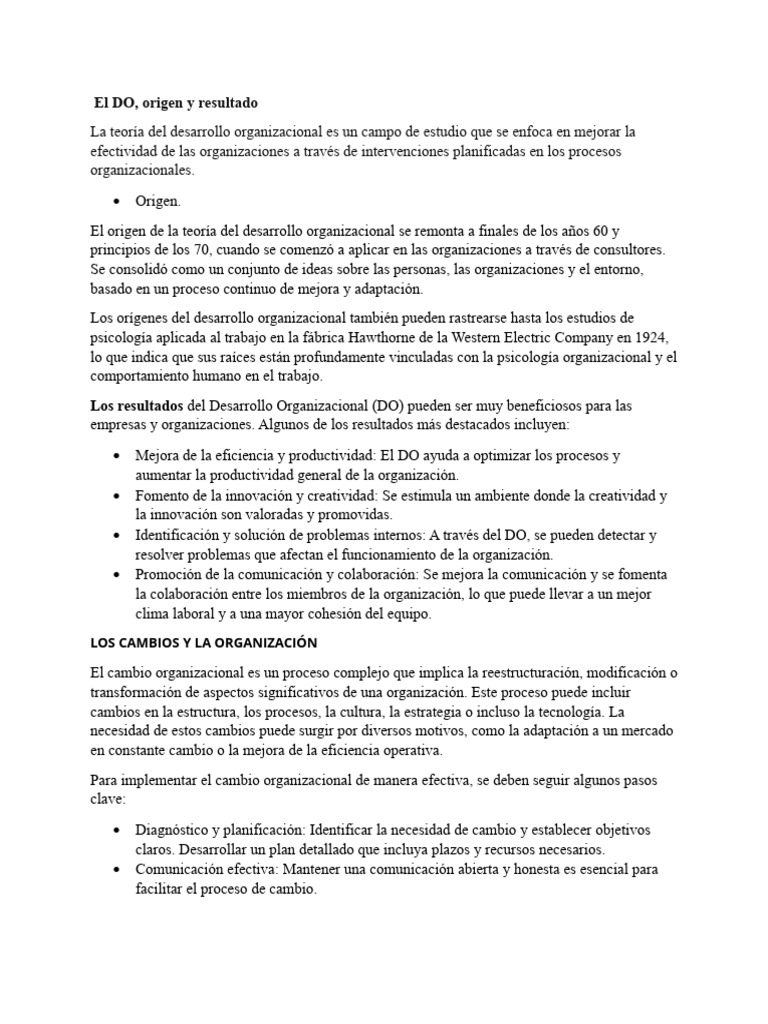 Origen y Beneficios del Desarrollo Organizacional | PDF | Cultura ...