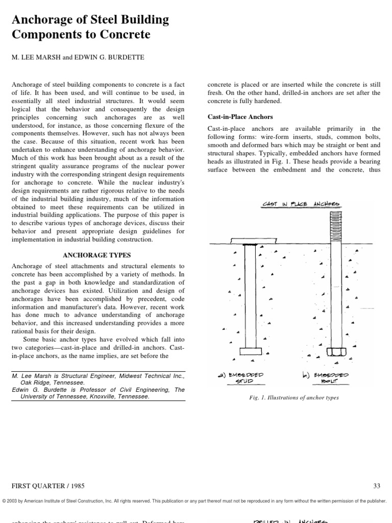Anchorage of Steel Building Components To Concrete | PDF | Screw ...