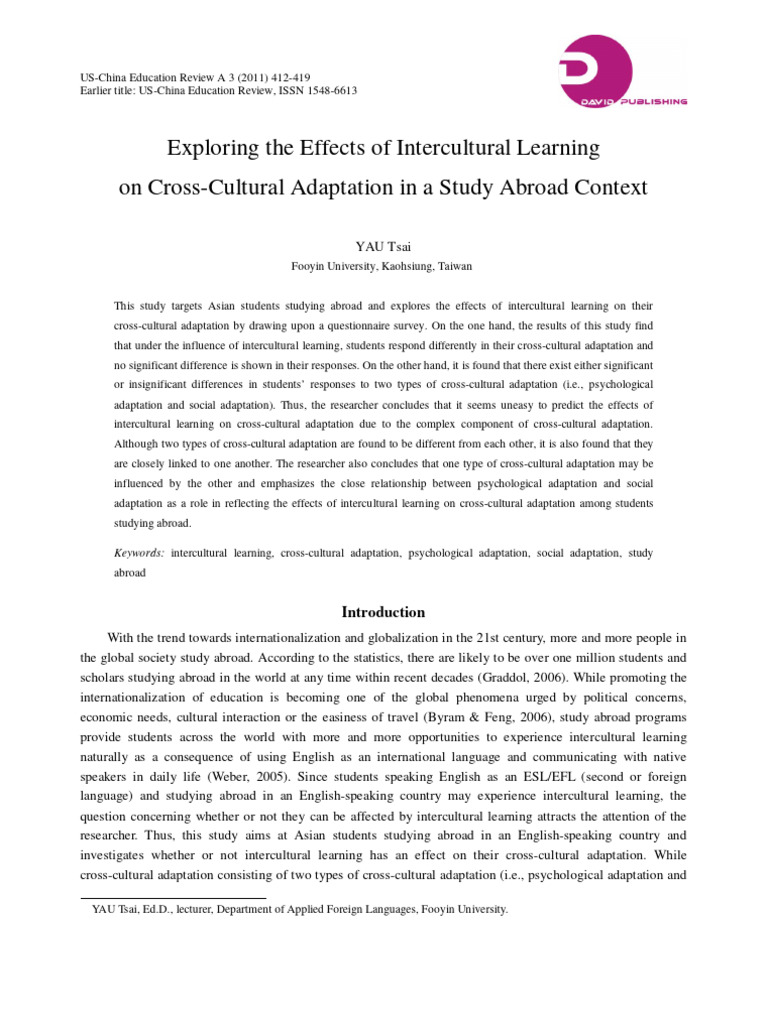 Exploring The Effects of Intercultural Learning On Cross-Cultural ...