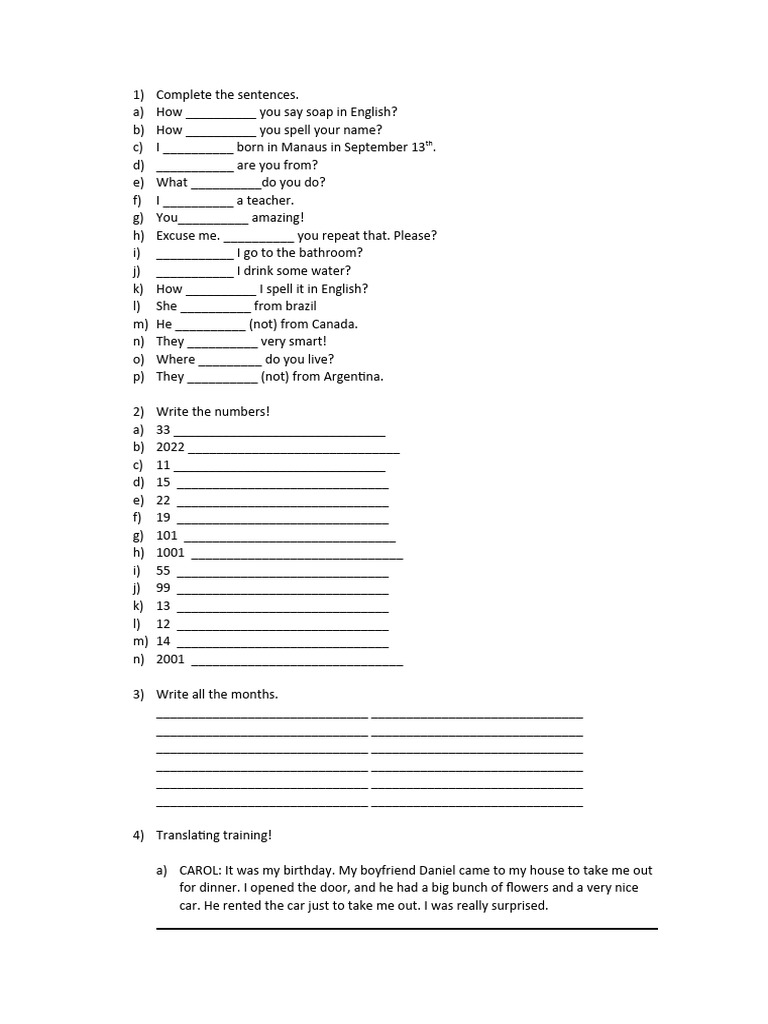 Complete the senteces | PDF