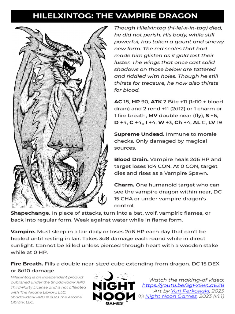 Hilelxintog Stat Block v1.1 | PDF | Vampires