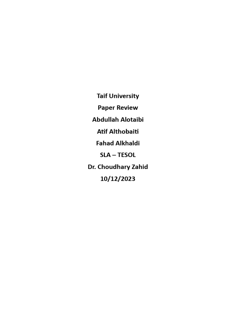 Paper Review 2 - Abdullah, Atif, Fahad | PDF | Second Language ...