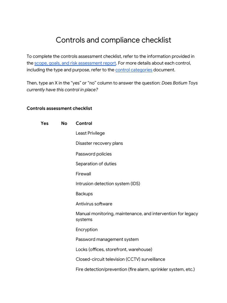 Controls and compliance checklist pdf information security