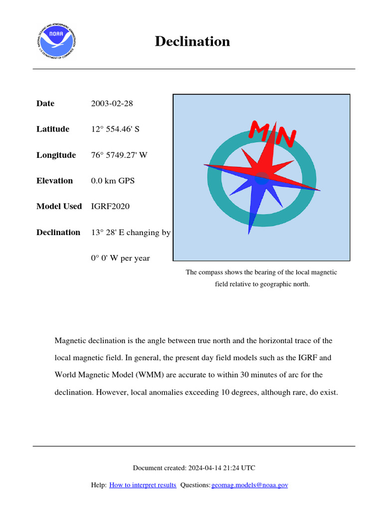 Magnetic Declination Data Overview | PDF