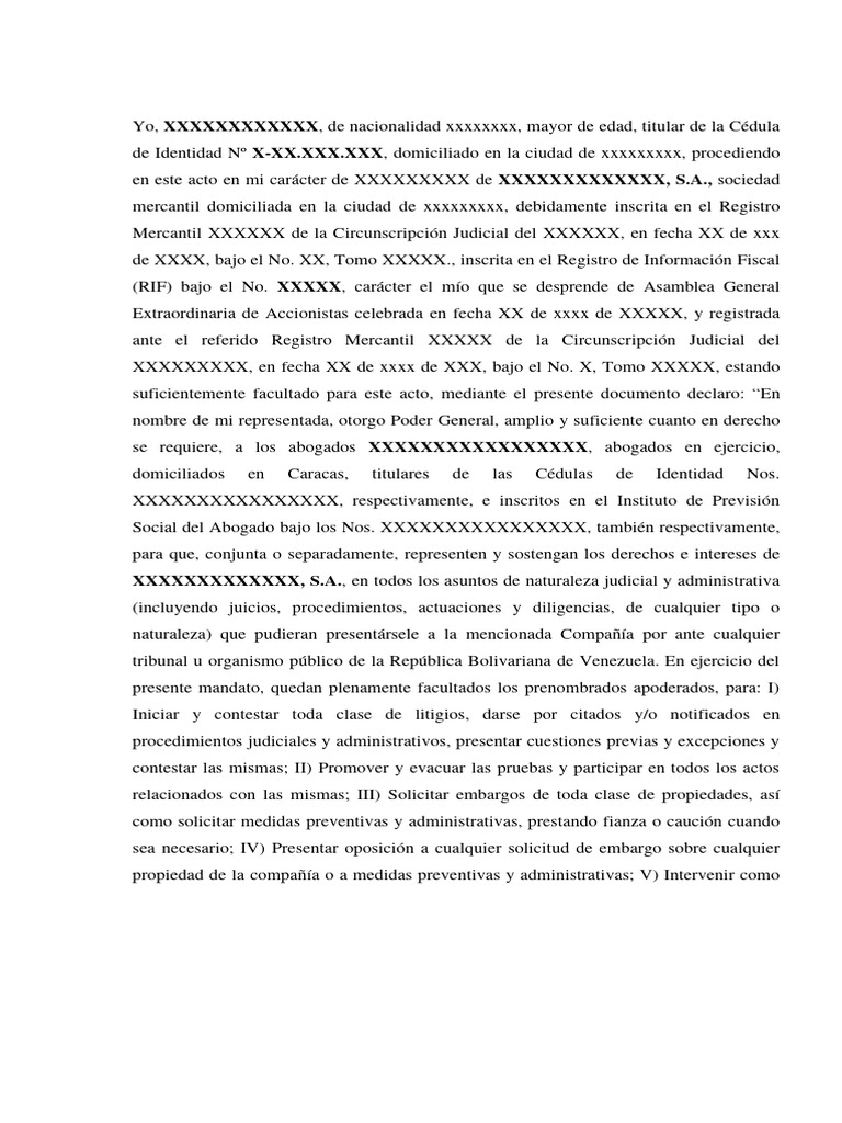 1.1. Modelo de Poder General (para otorgar ante Notaría) | PDF ...