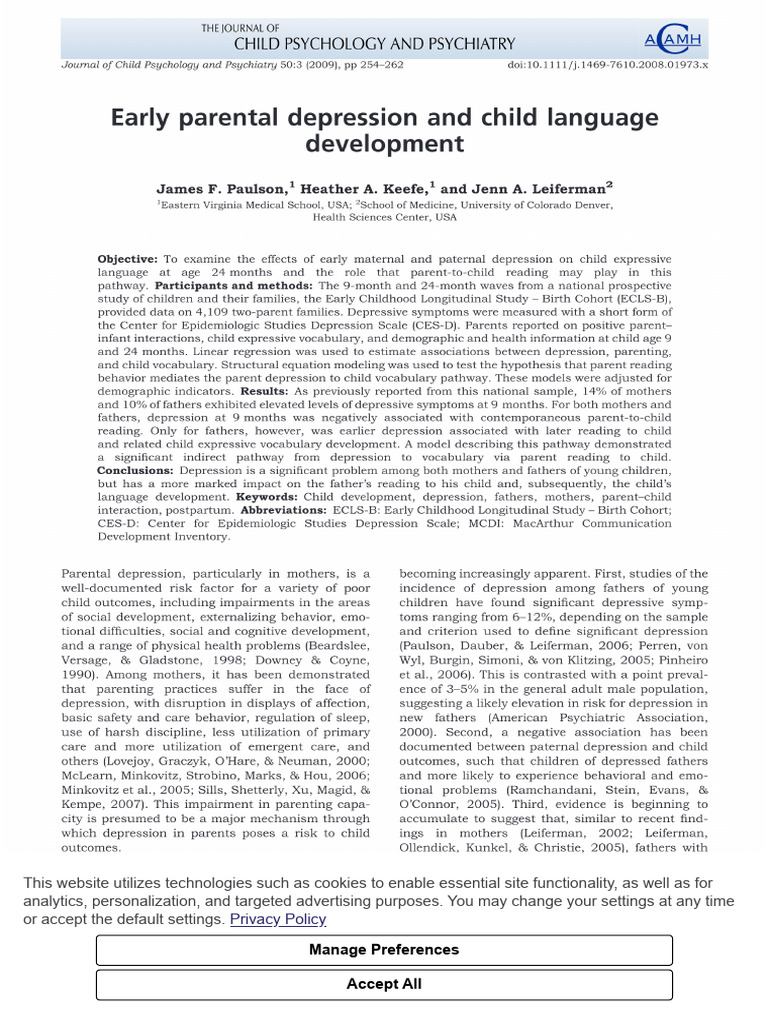 Early Parental Depression And Child Language Development Pdf Http