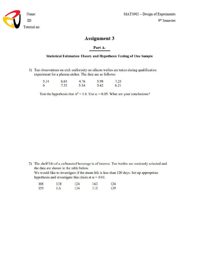 MATS902: Design of Experiments Analysis | PDF | Experiment | Design Of ...