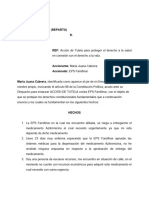 MODELO ACCIÓN DE TUTELA PARA PROTEGER EL DERECHO A LA SALUD EN CONEXIDAD CON EL DERECHO A LA VIDA (Santiago Sepúlveda y Nataly Cely)