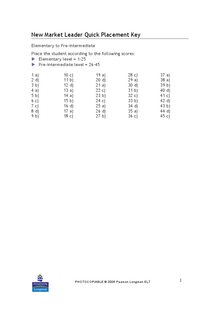 Quick Placement Test Scoring Guide | PDF | Teaching Methods & Materials ...