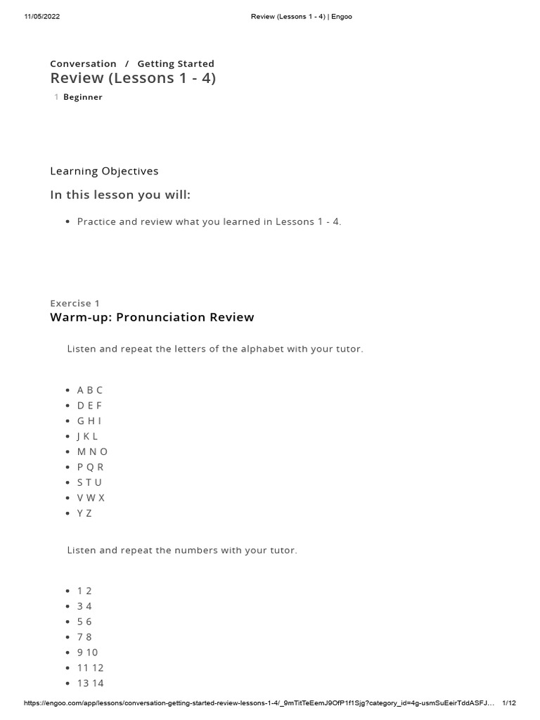 Engoo Review: Lessons 1-4 Overview | PDF | Human Communication ...
