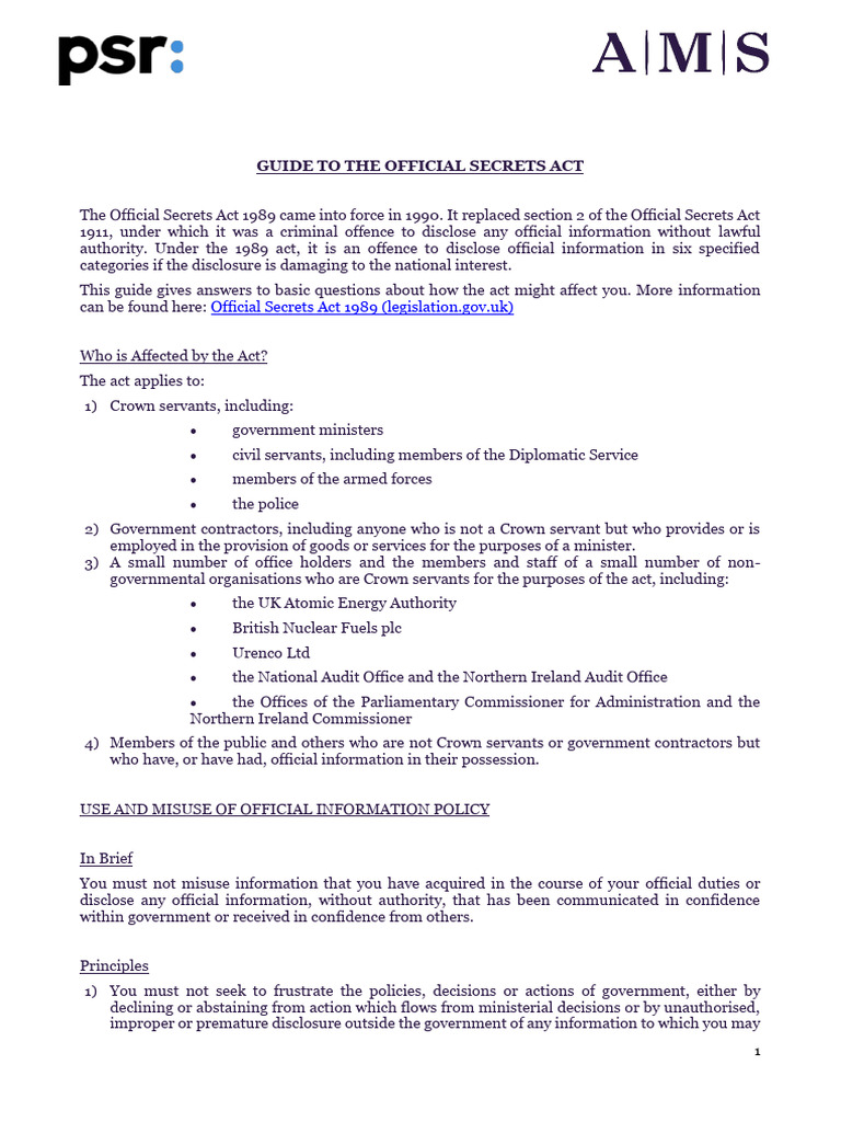 PSR Official Secrets Act v3 | PDF | Classified Information | Government