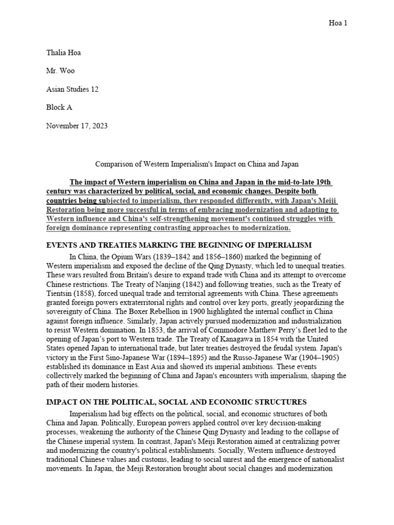 Impact of Imperialism on China vs. Japan | PDF | China | World Politics