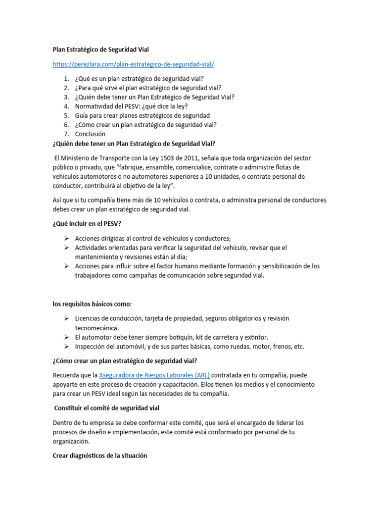 Guía para un Plan de Seguridad Vial | PDF | Seguridad vial ...