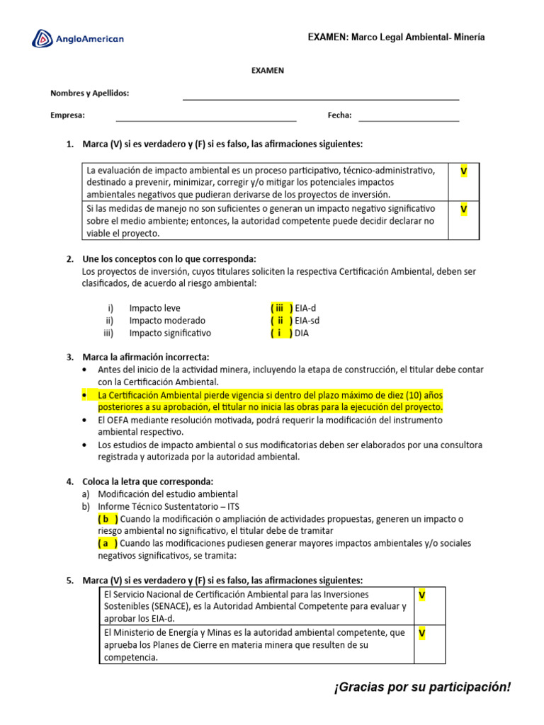EXAMEN Resuelto | PDF | Minería | Evaluación de impacto ambiental
