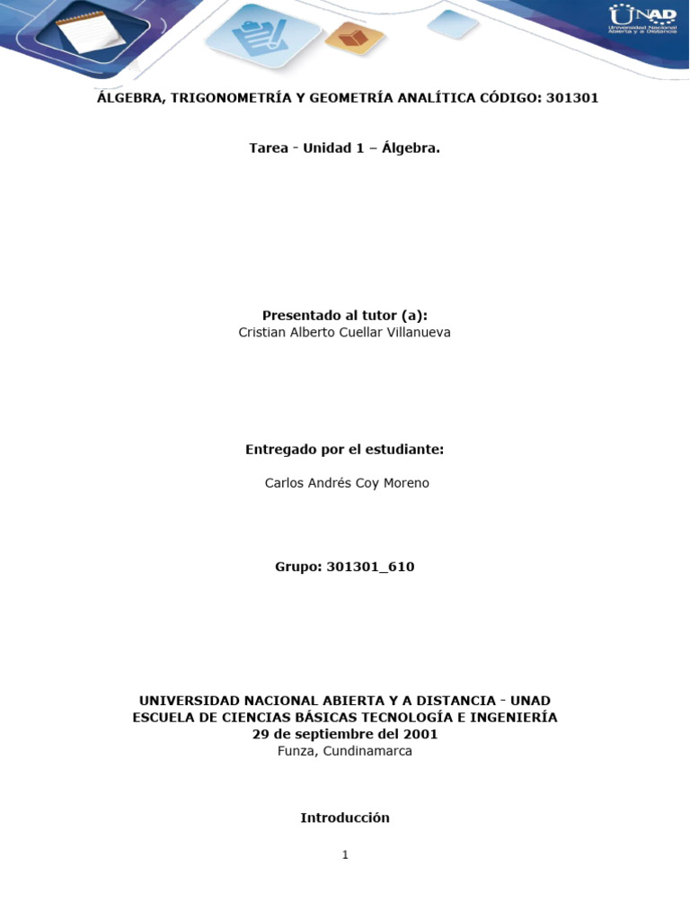 Tarea 1 Carlos Coy PDF Ecuaciones Matemática Elemental