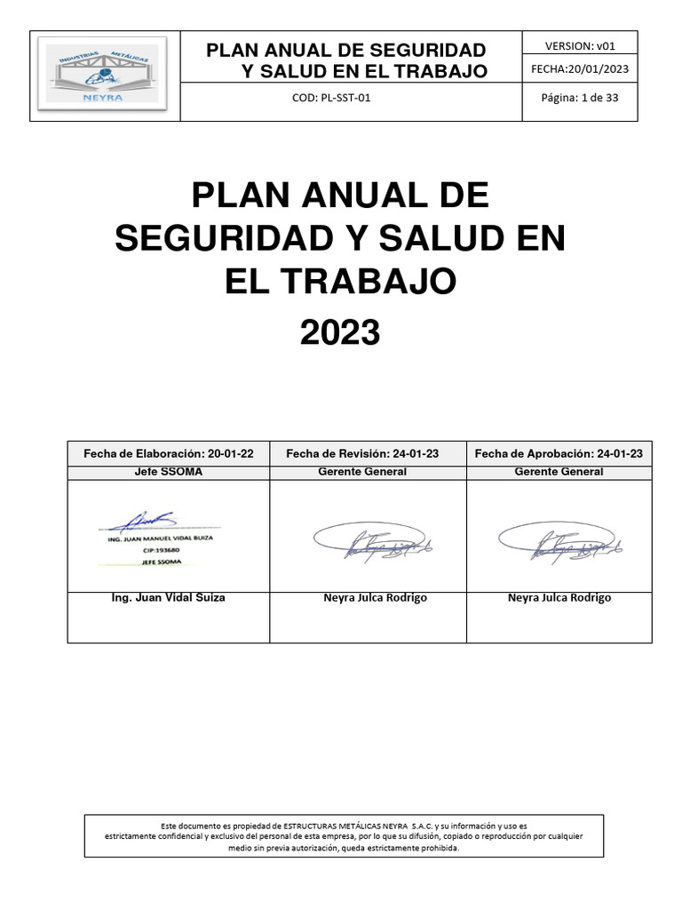 Plan Anual de Seguridad y Salud 2023 | PDF | Seguridad y salud ocupacional