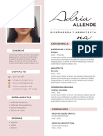 Currículum Vitae CV Diseñadora y Arquitecta Minimalista Rosa