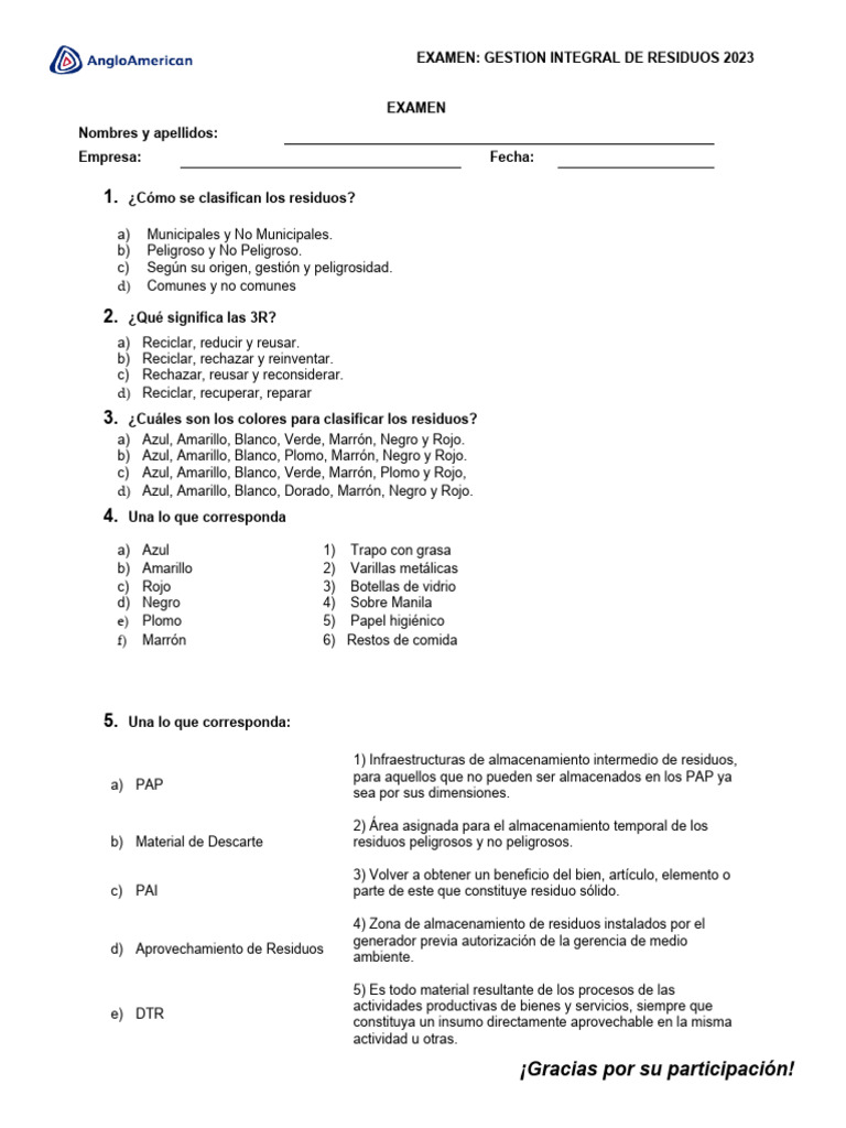 Evaluación Gestión De Residuos Pdf Residuos Gestión De Residuos