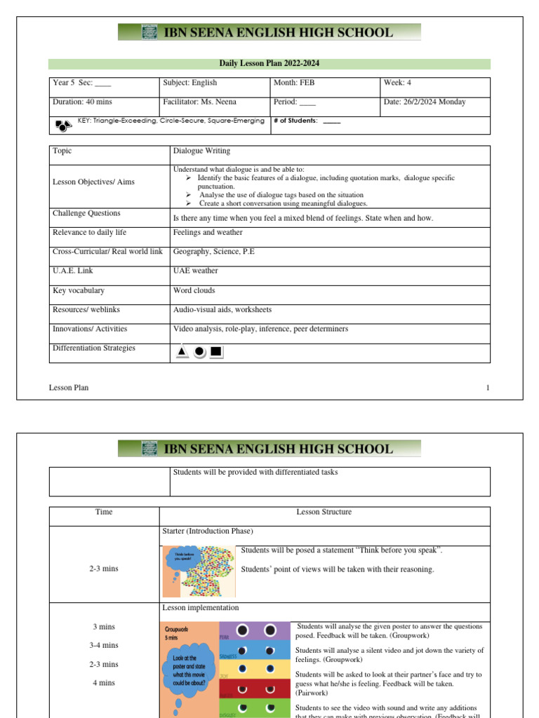Y5 Spea Week Lesson Plans Feb 2024 | PDF | Lesson Plan | Dialogue
