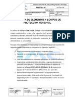 PLT-SST-005 Política de Elementos y Equipos de Proteción Personal