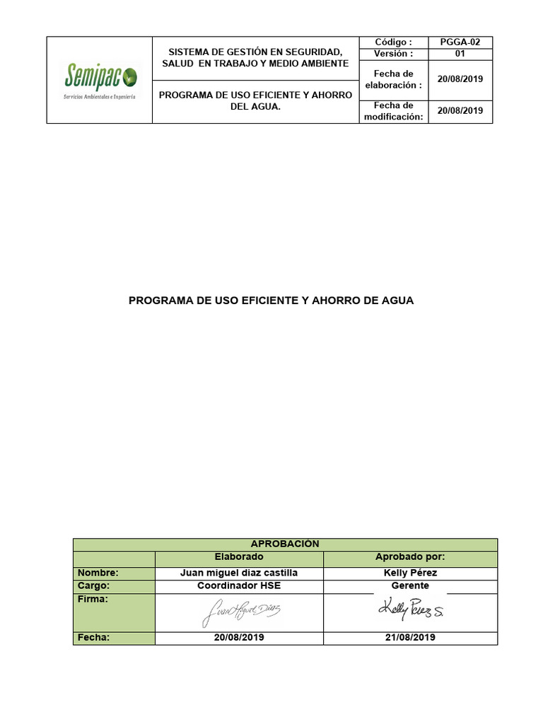 Programa de Uso Eficiente y Ahorro de Agua | PDF | Agua | Sustentabilidad