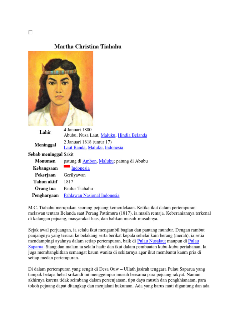 Biografi Pahlawan Martha Christina Tiahahu | PDF | Sejarah