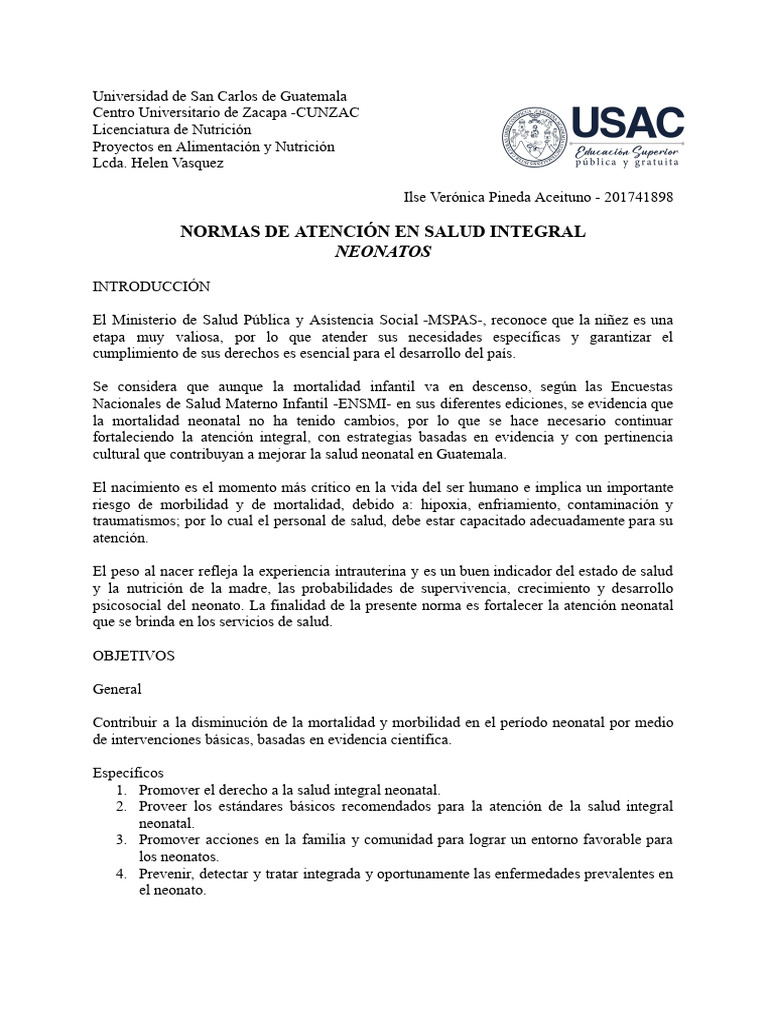 Normas de Atención Integral Neonatal | PDF | Infantes | Amamantamiento