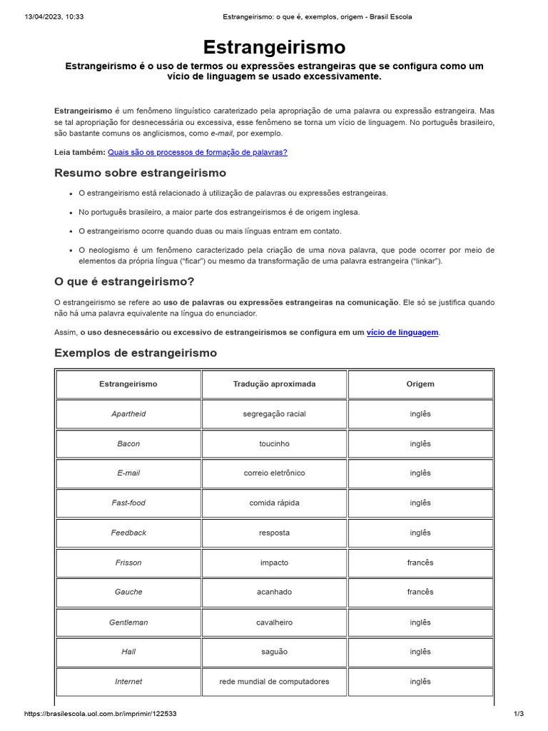 Estrangeirismo: Definição e Exemplos | PDF | Palavra | Língua inglesa