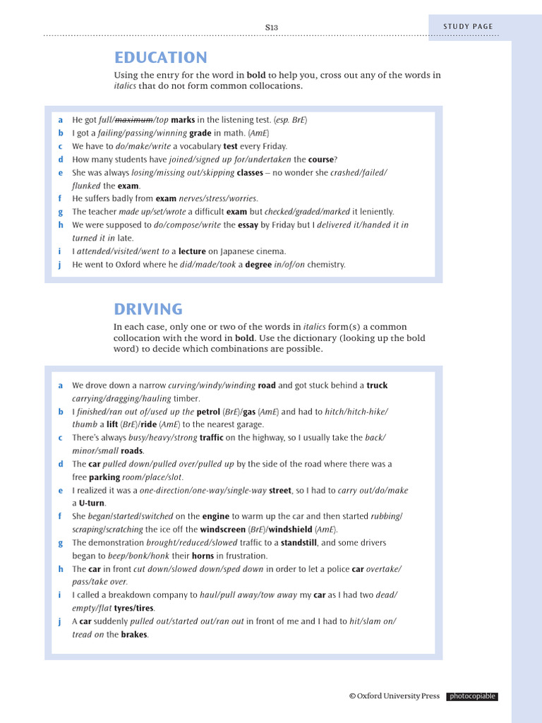 Driving Vocabulary Collocations Guide | PDF | Motorsport