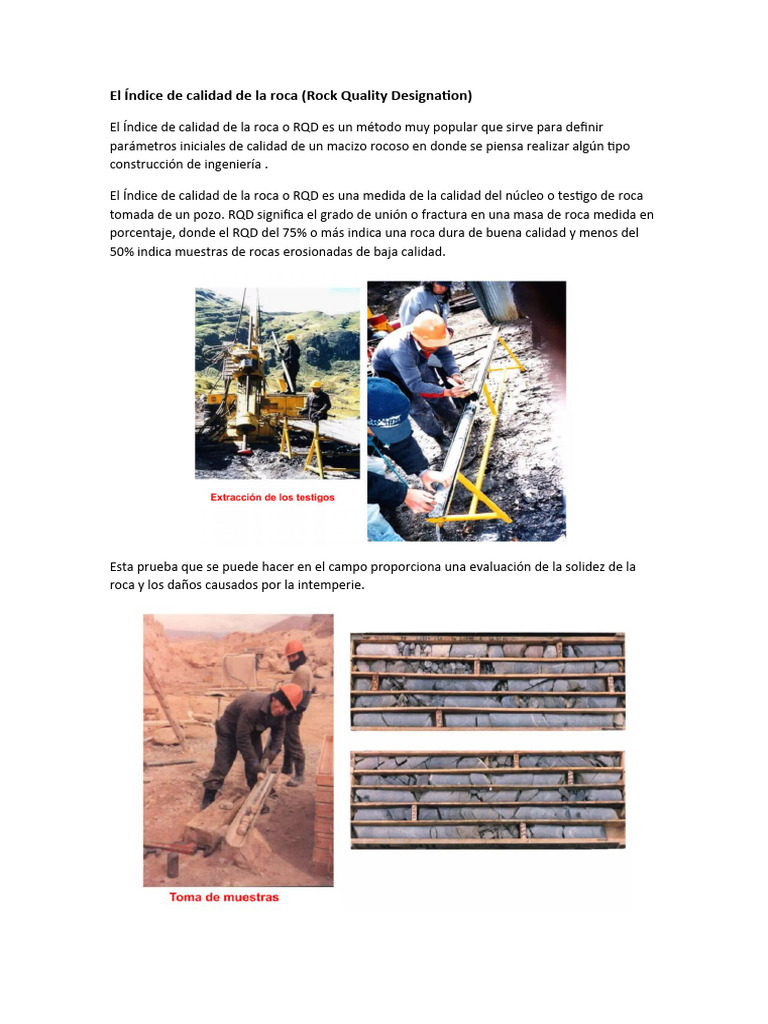 El Índice de Calidad de La Roca (Rock Quality Designation) | PDF | Roca ...