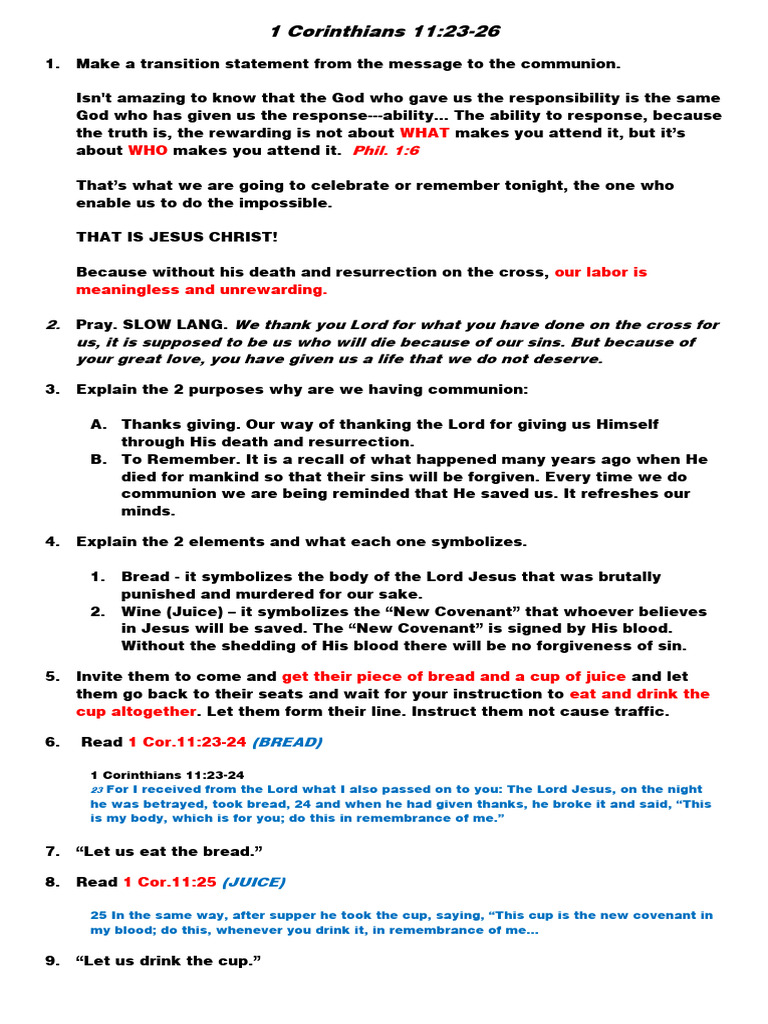 Communion Service OUTLINE W 1 | PDF | Eucharist | Resurrection Of Jesus