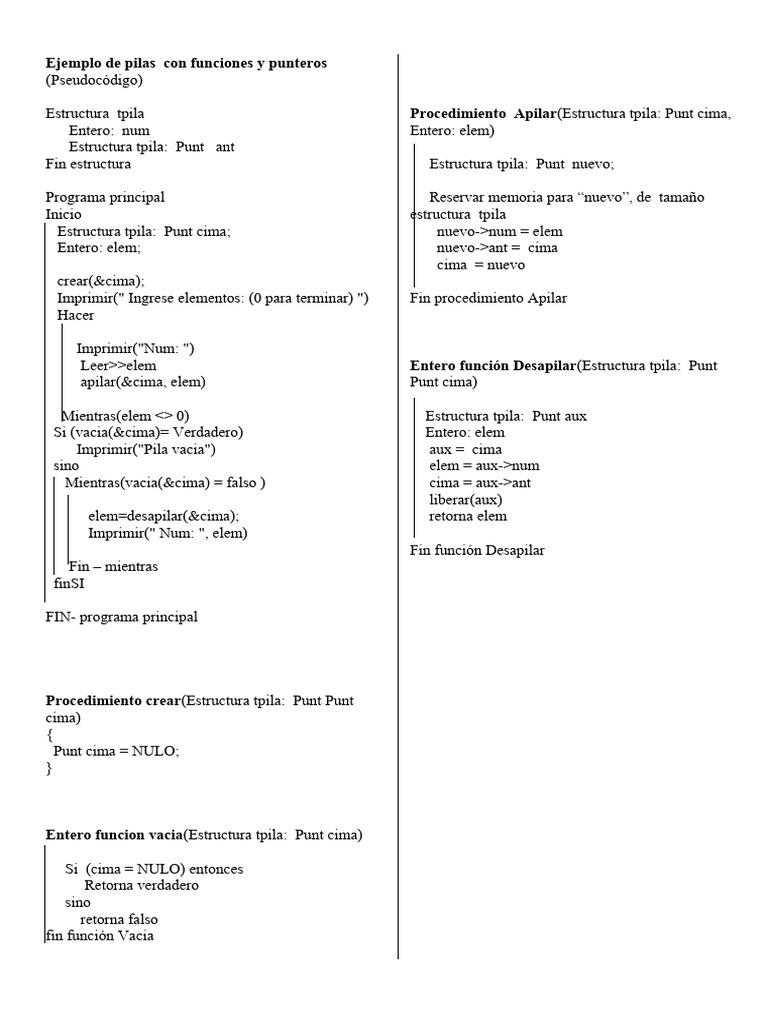 Pseudocodigo y Programa de Una Pila C++ | Descargar gratis PDF ...
