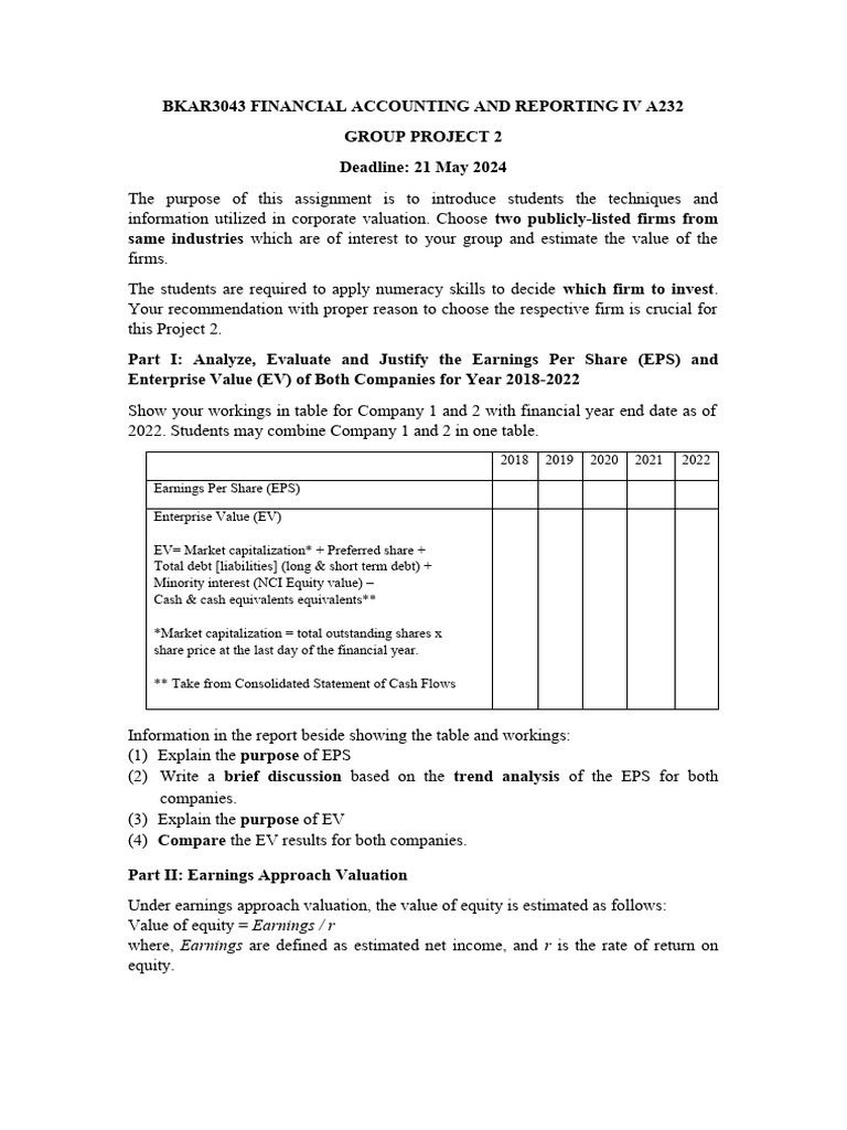 Project 2 A232 | PDF | Valuation (Finance) | Equity (Finance)