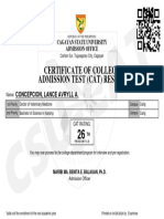 Certificate of College Admission Test (Cat) Result: Concepcion, Lance Avryll A