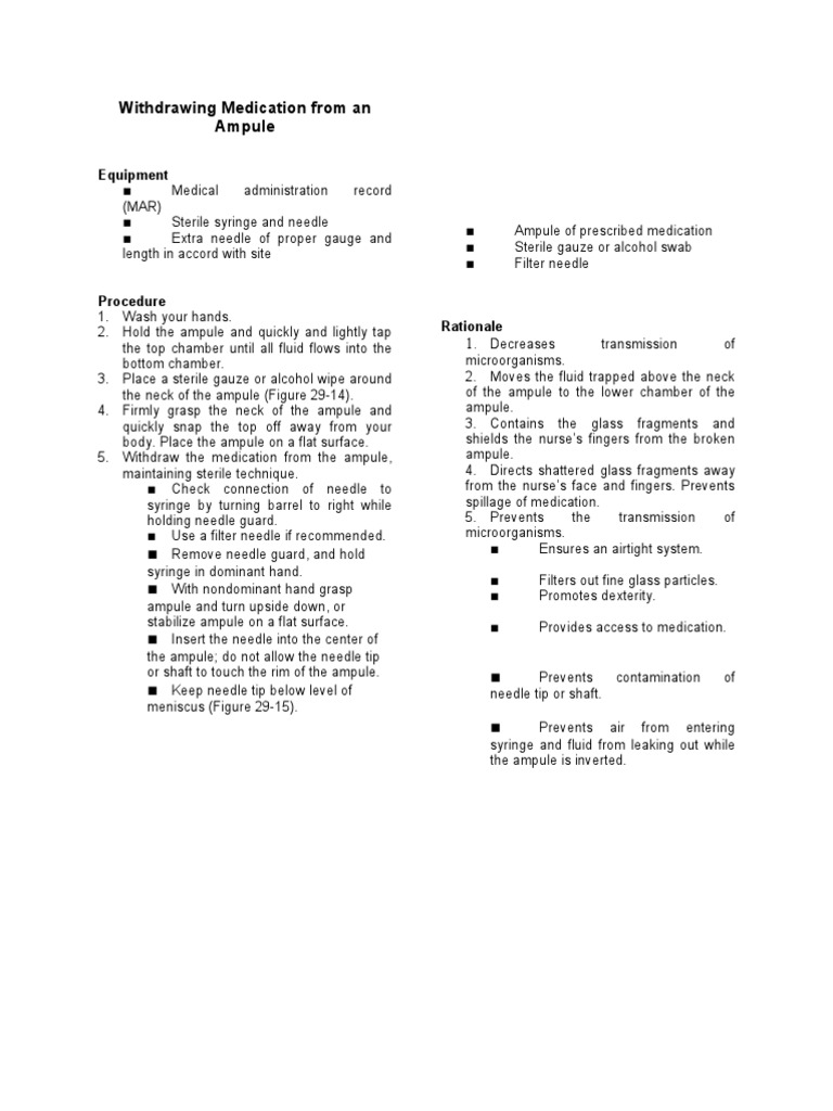 Withdrawing Medication From An Ampule Equipment PDF Syringe