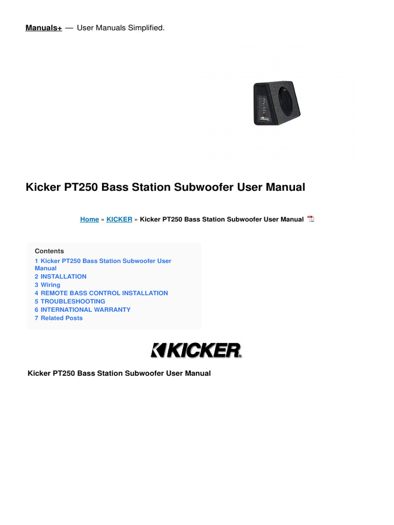 Kicker Pt250 Bass Station Subwoofer User Manual PDF Loudspeaker