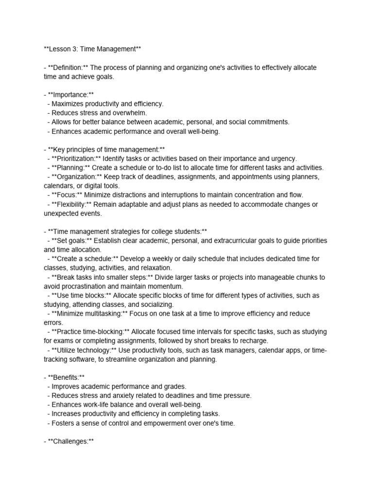 Time Management Tips for Students | PDF | Time Management ...