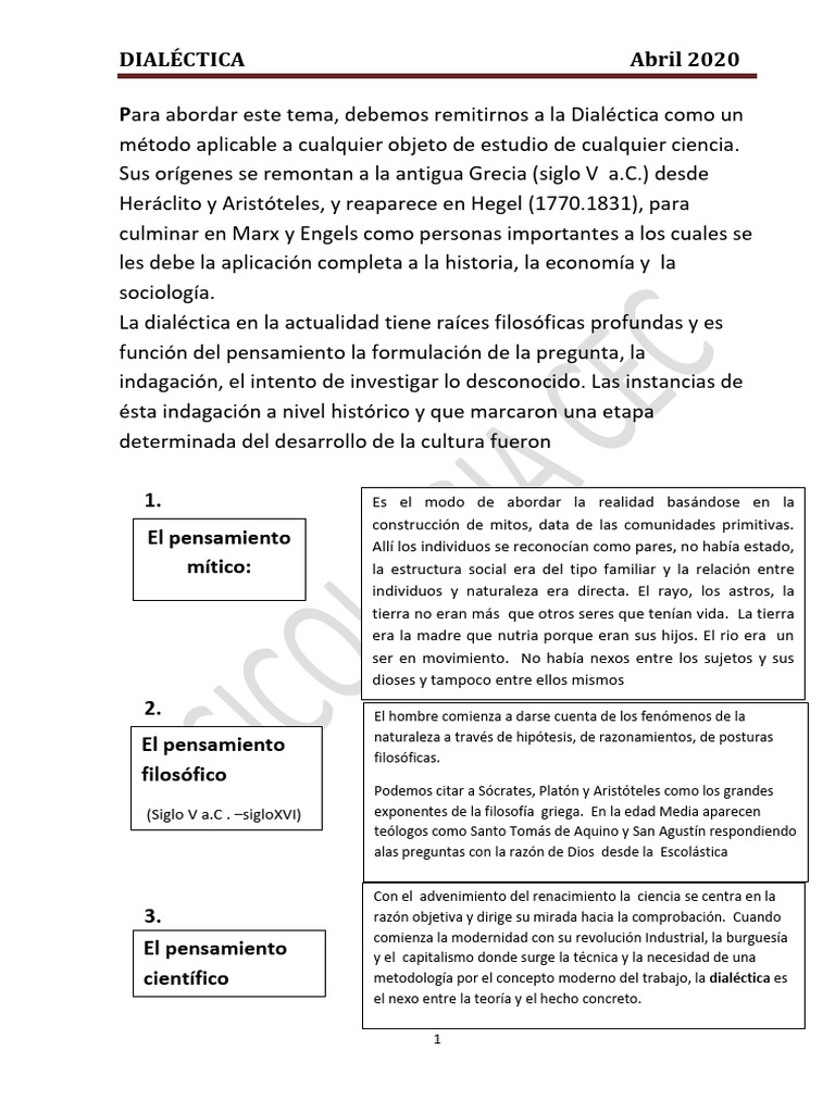 Dialectica Y Contradicciones Pdf Pdf Dialéctico Razón