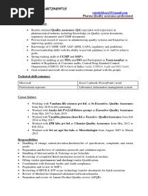 Quality Assurance Pharma Resume
