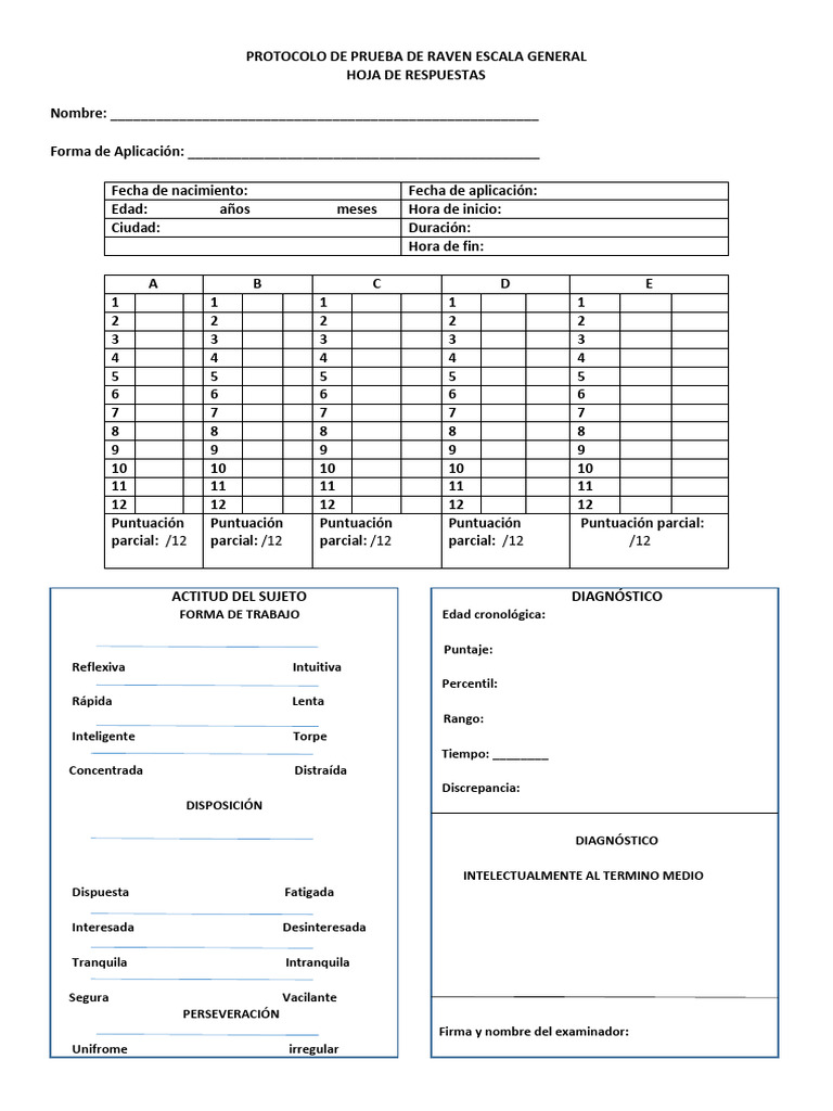 Protocolo de Prueba Raven Escala General | PDF