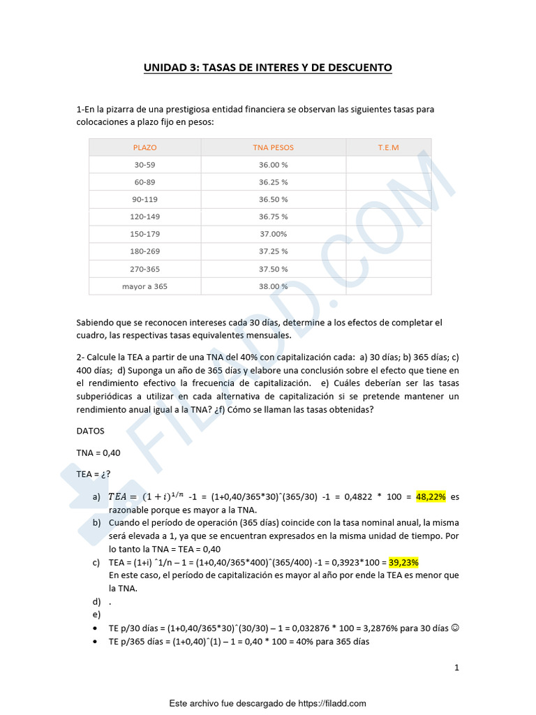 Ejercicios de Tasa de Interes y Descuento | PDF | Interés | Inflación